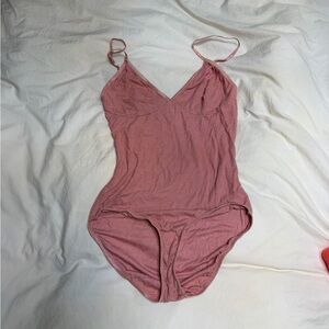 American Apparel Pink Ribbed V-Neck Bodysuit